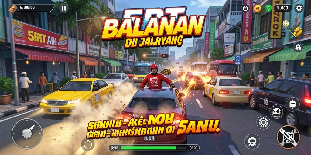 Screenshot gameplay 5RT menampilkan balapan yang seru dengan mobil melaju cepat di trek.