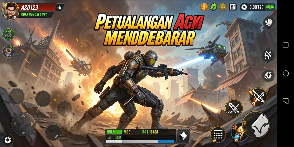 Screenshot menampilkan intensitas aksi dalam game ASD123.