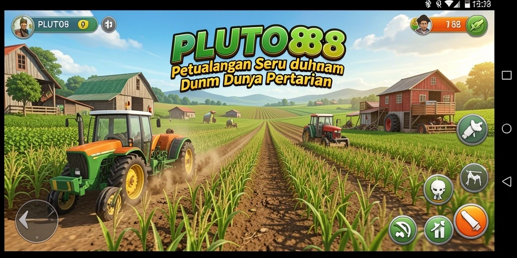 Tampilan gameplay PLUTO88 yang menampilkan aktivitas pertanian.