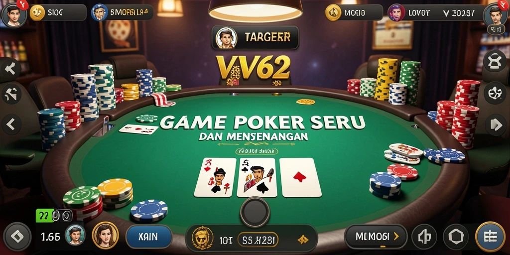 Tampilan gameplay poker di VV62 yang menarik dan interaktif.