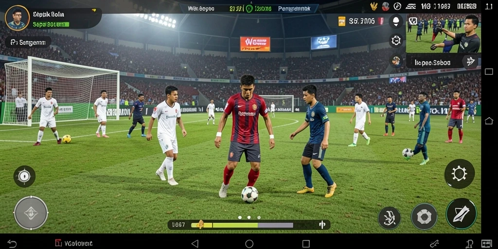 Tampilan gameplay W67 yang menampilkan aksi seru di lapangan sepak bola.